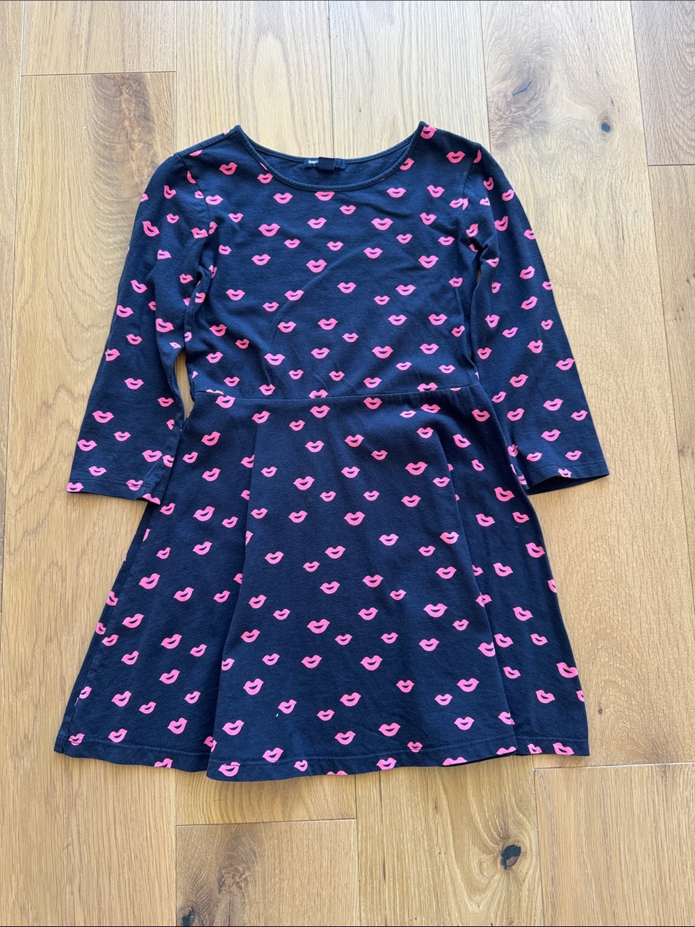 GAP Kids Navy Dress with Bright Pink Lip Print